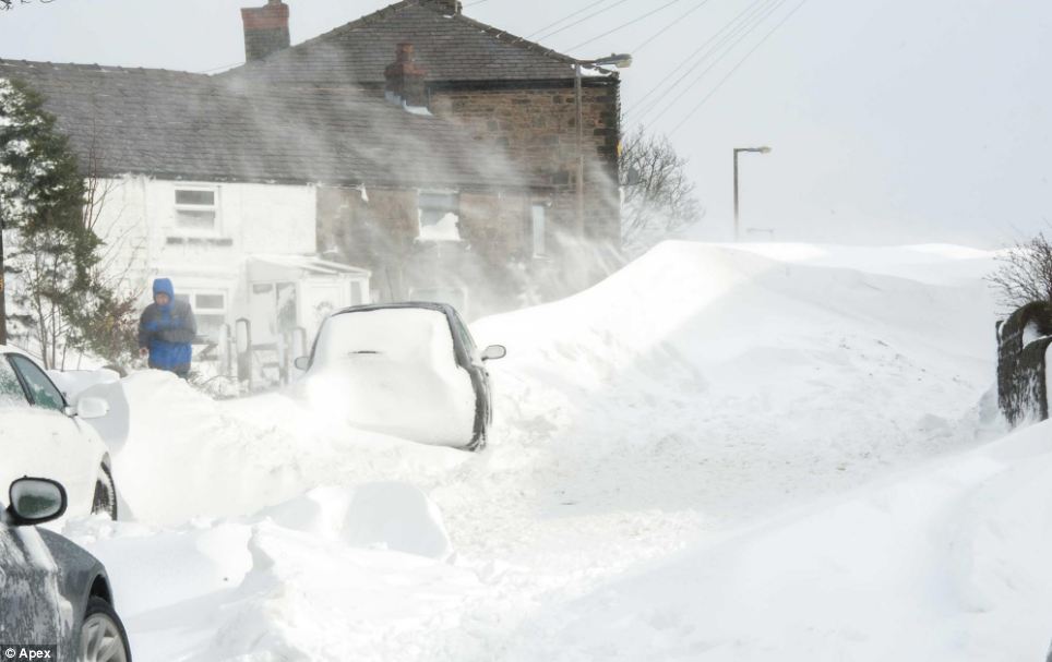 Frozen: Banks of snow are formed by the winds near Chorley, Lancashire